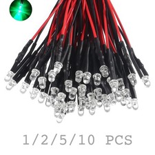 3mm Green Led Light Clear Bulb Round Top Pcb Attached Pre-wired 5v-12v Dc