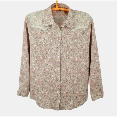 #ad Wrangler Paisley Pearl Snap 2XL Lace Shirt Western Rodeo $15.00