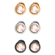 3 Pairs Stainless Steel Earring Stud Round Screw Back Birthstone Jewelry Gift