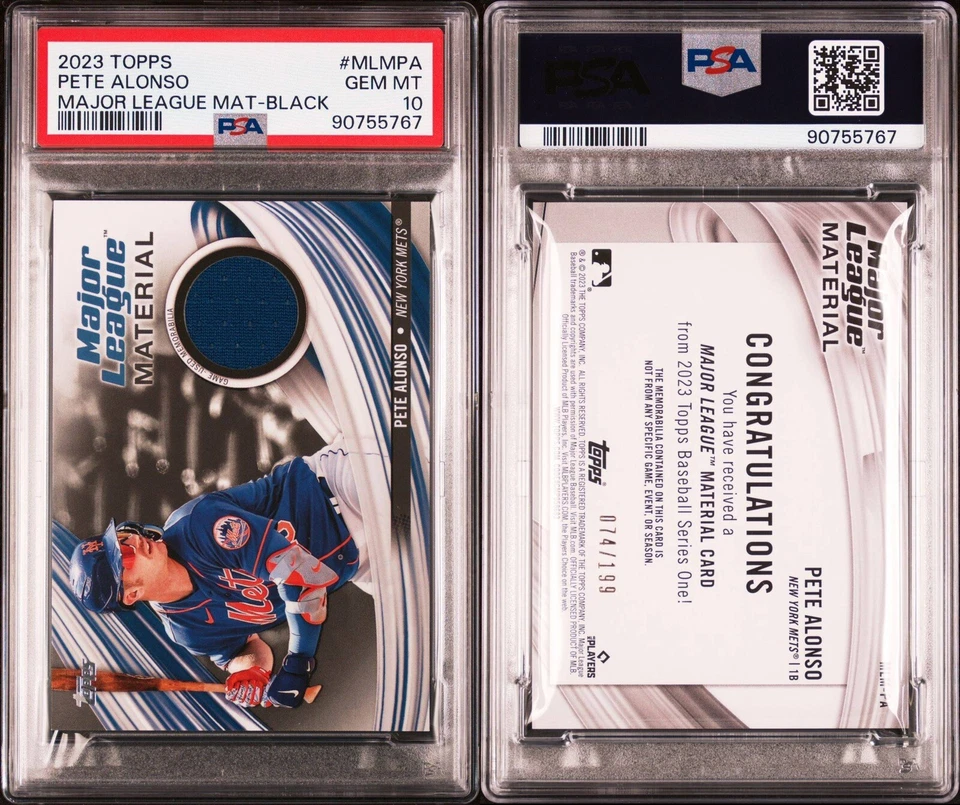 Pete Alonso 2023 Topps Series 1 Major League Material Black MLMPA 74/199 PSA 10 - Image 3 of 3