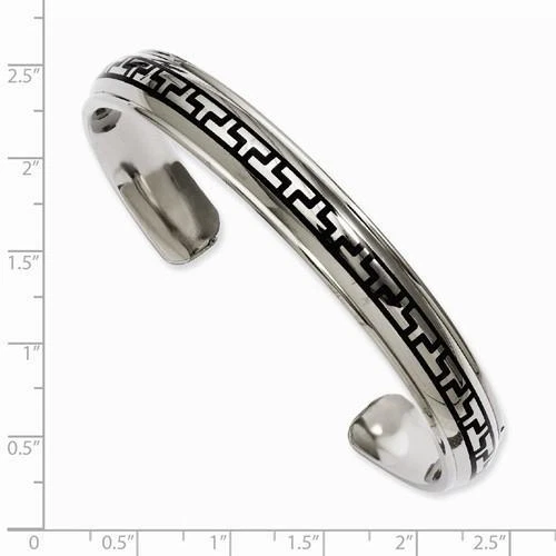 钛黑色橡胶希腊钥匙设计袖口手镯手链新娘礼物 — 第 2/2 张图片