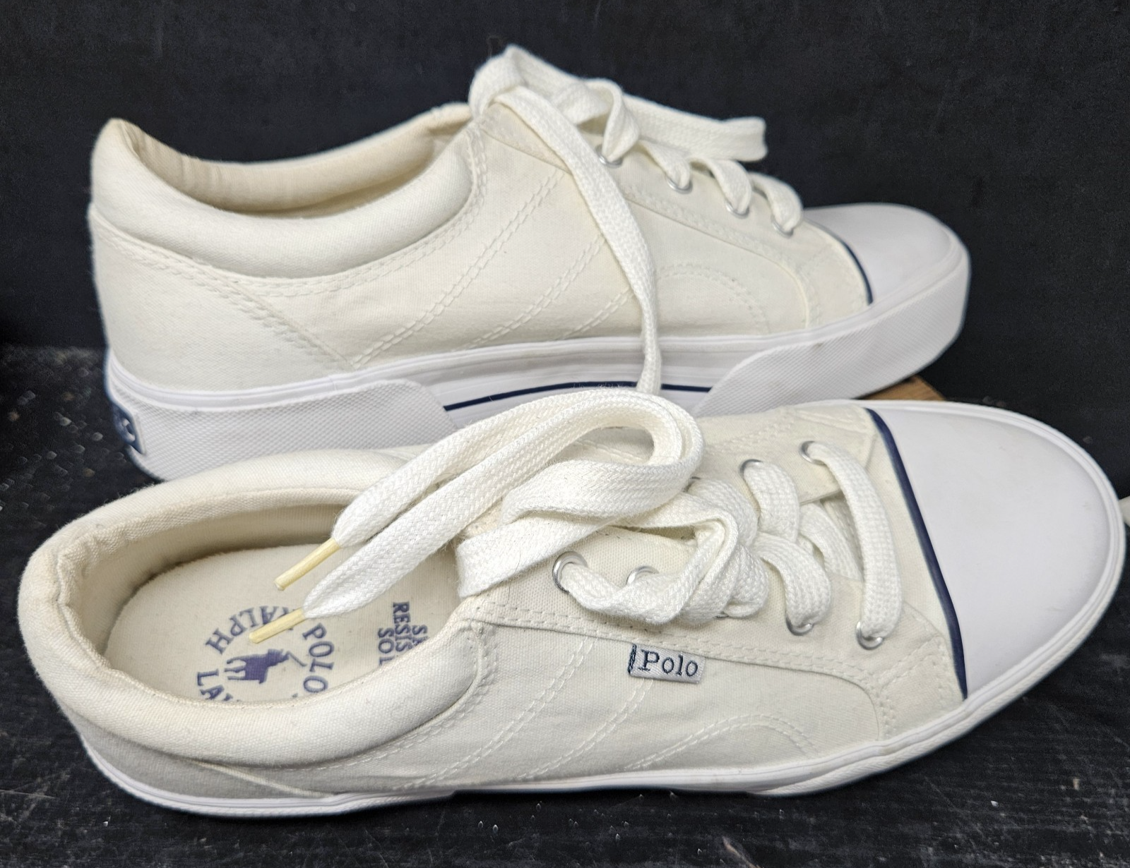 PONY Polo Ralph Lauren sneakers in tela donna 10 B in bianco con frangia logo navy usate in ottime condizioni