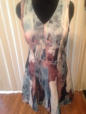  Water Color Dress By Missimo S. Med. Zip Back Thick Material Flare Work Sale!