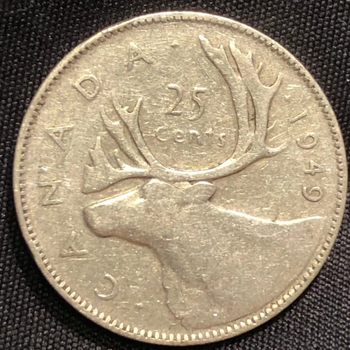 1949 Canada 25 Cents Silver Coin - VF (Very Fine) condition