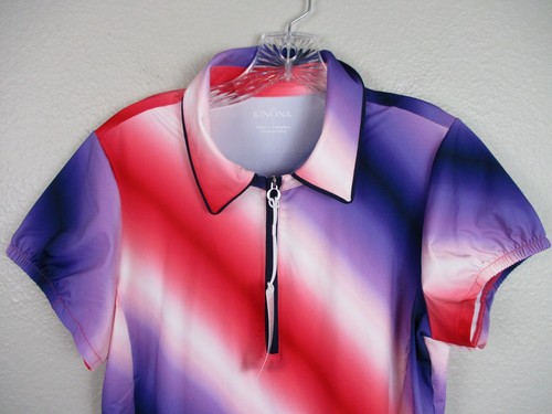 Kinona Golf Top Large Pink Blue Ombre Polo Shirt Short Sleeve 1/4 Zip - Picture 5 of 15