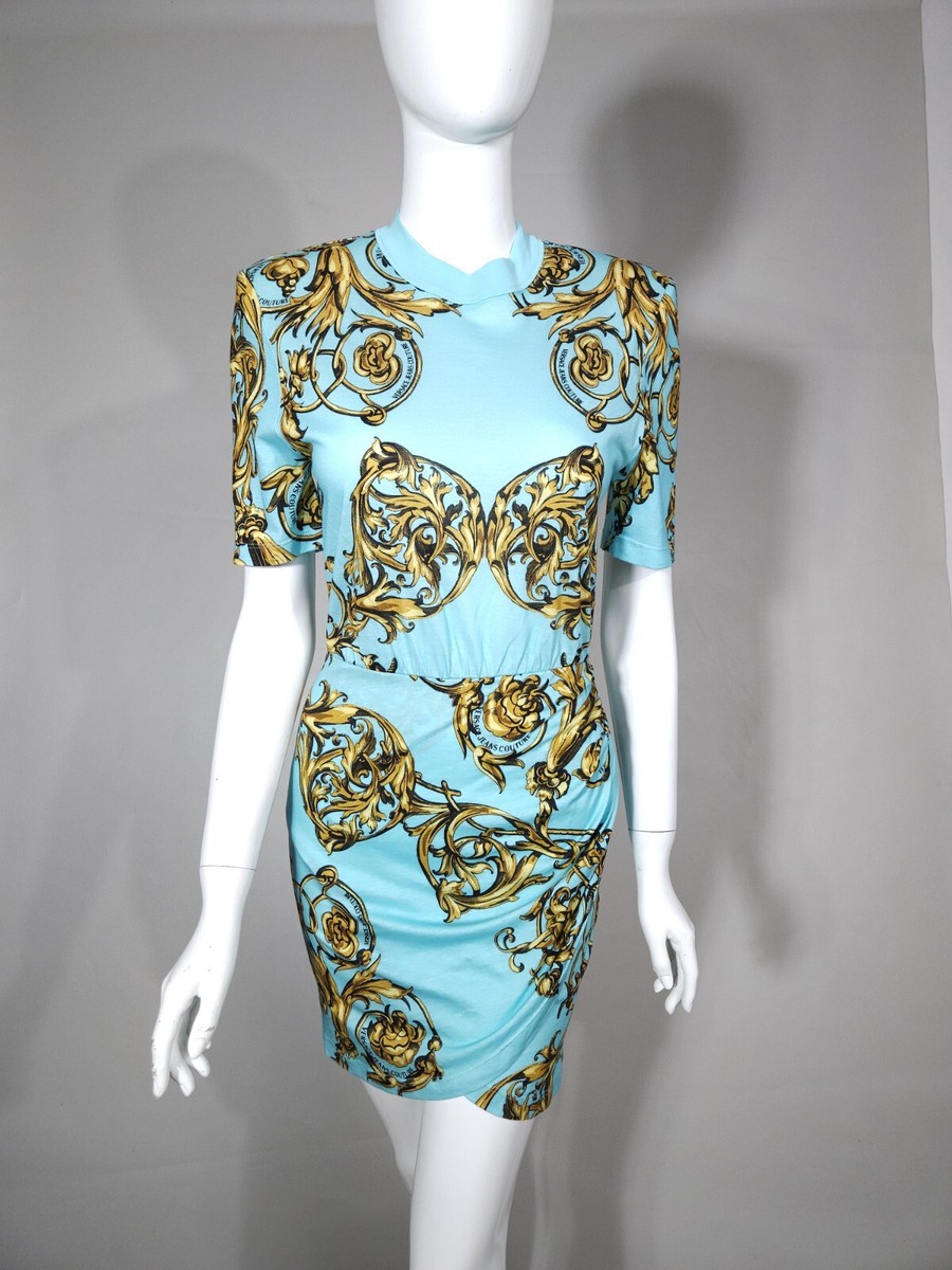 【ヴェルサーチェ・VERSACE】SHORT DRESS Versace Jeans Couture Baroque print Dress Short Shoulders