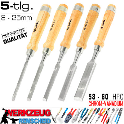 5 x Profi Stechbeitel Schnitzmesser Stech Stemm Eisen Holz Beitel Set 8mm - 25mm