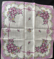 PURPLE LOVERS: LADIES 1950S HANDKERCHIEF, LAVENDER, PURPLE, DAINTY, FINEST LINEN