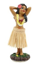 Hawaiian Hula Lady Posing Dashboard Doll - Natural Color Skirt, 4" Doll for Car