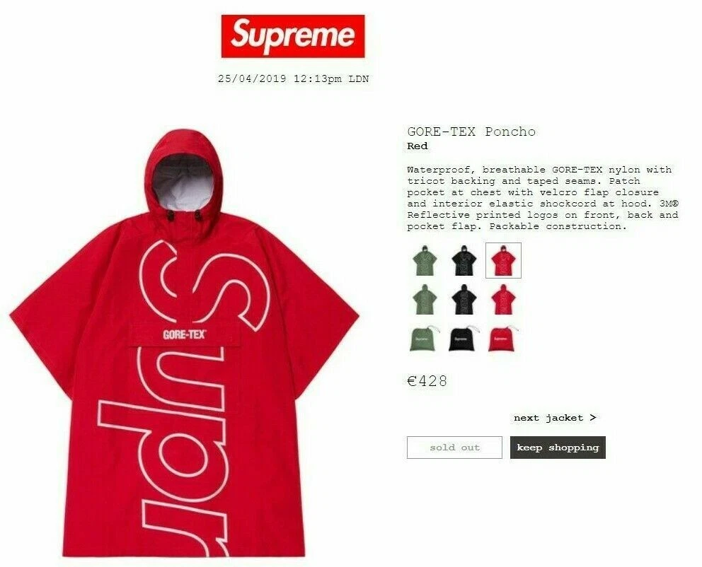 Poncho Supreme GORE TEX logo boîte rouge SAISON SS19 M/L