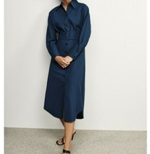 Zara Belted Shirt Dress Blue Navy long sleeve Size L zara dress zara party dress