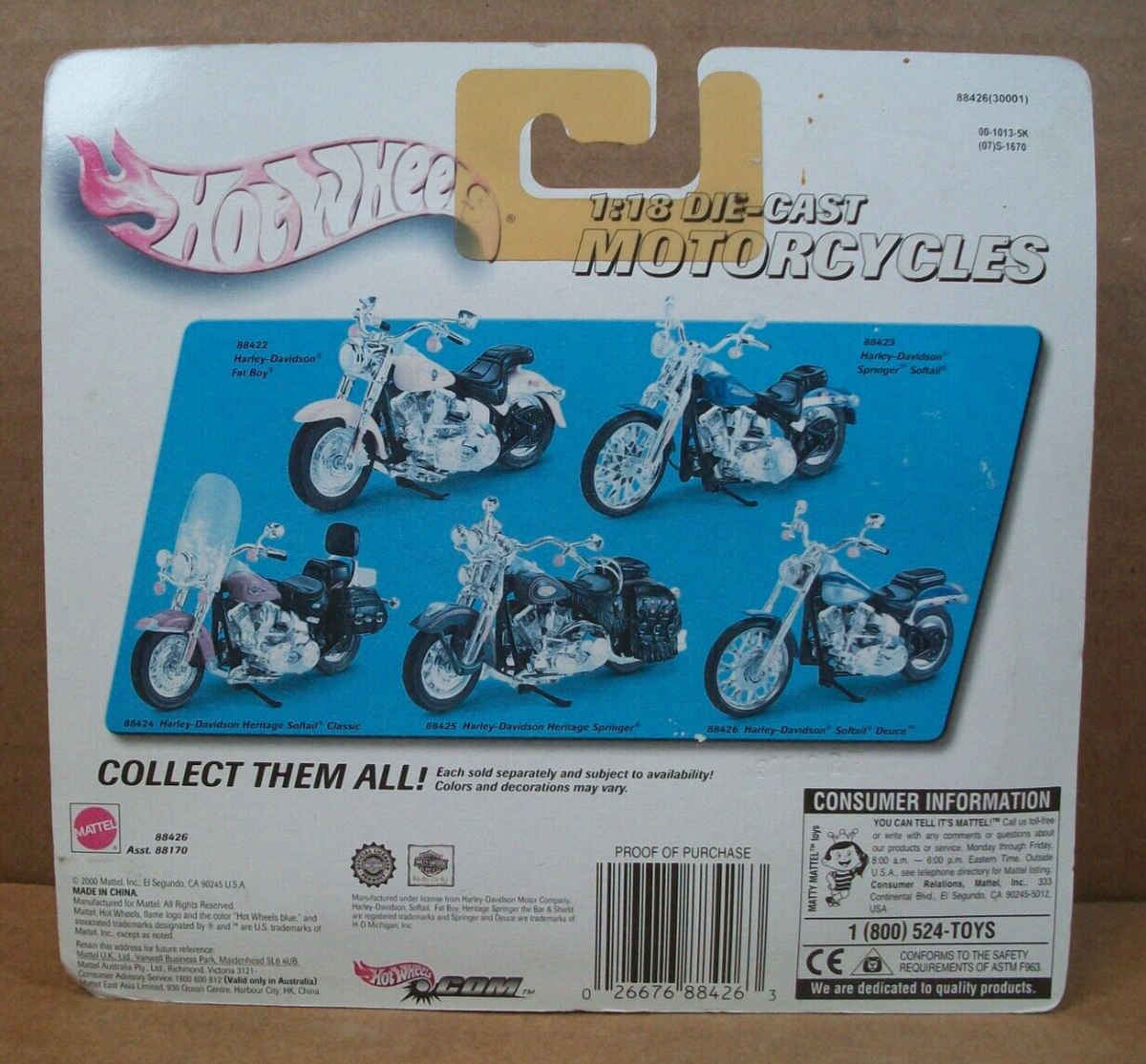 2000 Hot Wheels ~ 1:18 Motorcycle ~ Harley-Davidson Softail Deuce