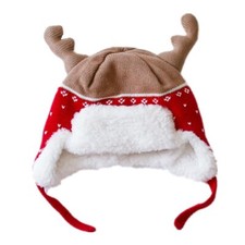 Kids Christmas Hats Cotton Brocade Knit Cap Elk Horn Winter Hat Red Holiday