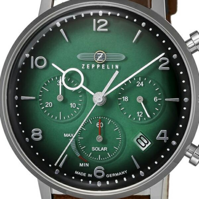 Zeppelin Green Dial Solar Watch Hindenburg Chronograph Leather