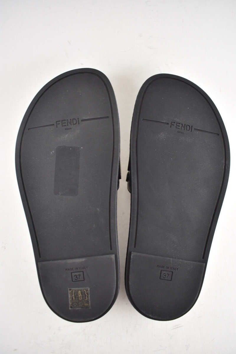 Fendi Mania Fila Black Coated Canvas FF Logo Mule Slide Flat Flip