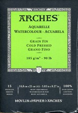Arches Watercolour Pad 185 gsm A5 14.8 x 21 mm 15 sheets Fine Grain NEW