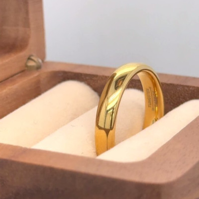 Shiny Beveled Edge Turkey Day Gift Band Yellow Gold Plated Tungsten Women Ring