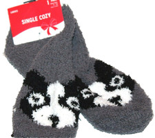 Ladies 1 Pair Dark Gray Dog Face Cozy/Fuzzy Ankle Socks - Size 9-11
