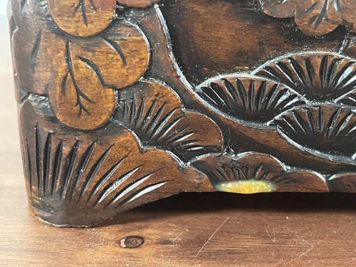 Vintage handgeschnitzte Holz Aufbewahrung Schmuckschatulle Vogel & Blume Klappdeckel roter Samt - Bild 5 von 16