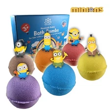 6 Bath Bombs Kit Set for Kids and Teens with MINIONS Mini Toys inside bath bombs
