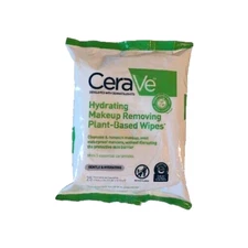 CeraVe Hydrating MakeUp Remover Plant-Based Wipes Non-Greasy Gentle 25 pk