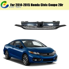 Bumper Grille Front Upper W/Chrome Trim For Honda Civic Coupe 2-Door 14-15 Black