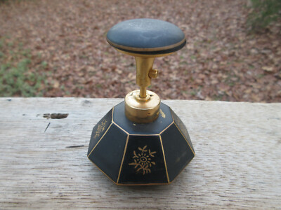 Antique Vintage Elegant DeV Atomizer 3'' Black & Gold Porcelain Octagonal