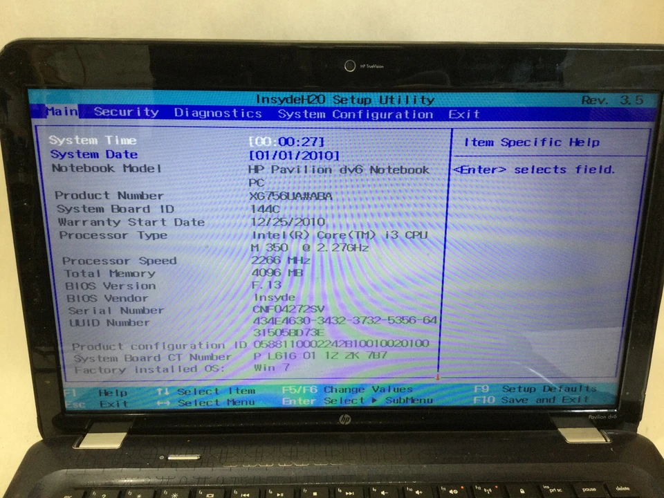 HP PAVILION DV6 - BOOTS TO BIOS - INTEL I3 M350 - 4GB RAM - READ DESCRIPTION -BB - Image 3 of 4