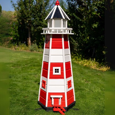Riesiger XXL Leuchtturm mit Solar-Beleuchtung 1,40 m rot/weiss LED Gartendeko