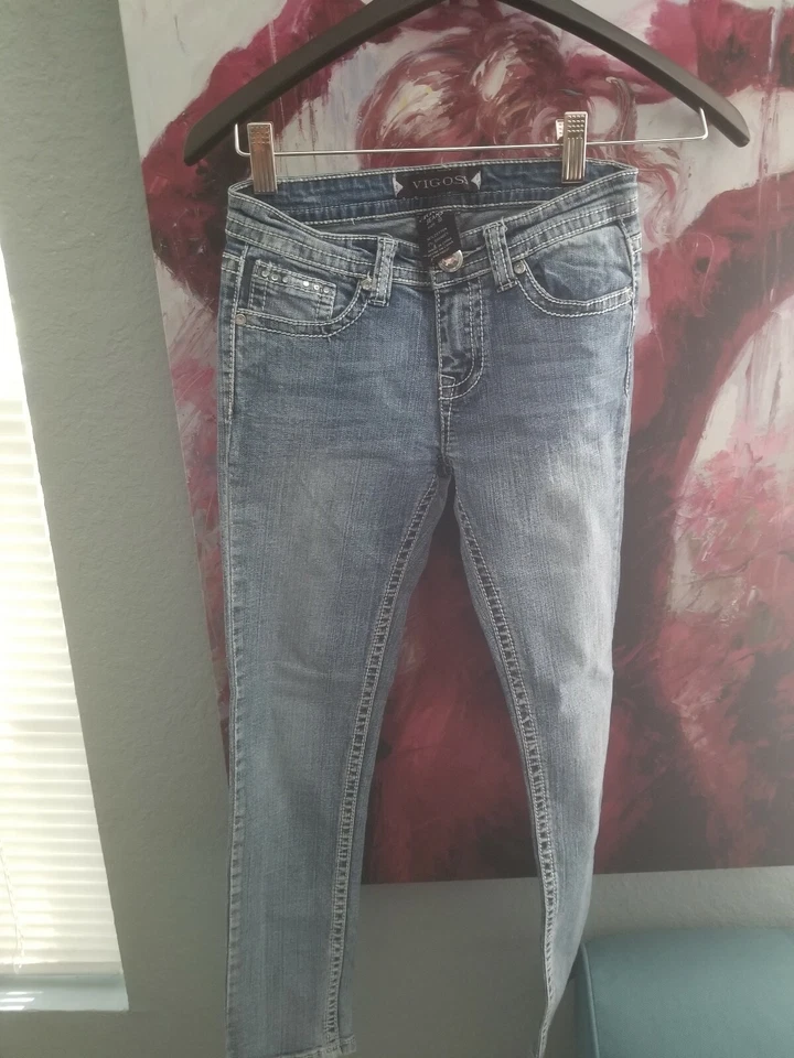 VIGOSS SKINNY HERITAGE FIT DARK WASH DENIM JEANS GIRLS SIZE 10 - Image 3 of 4