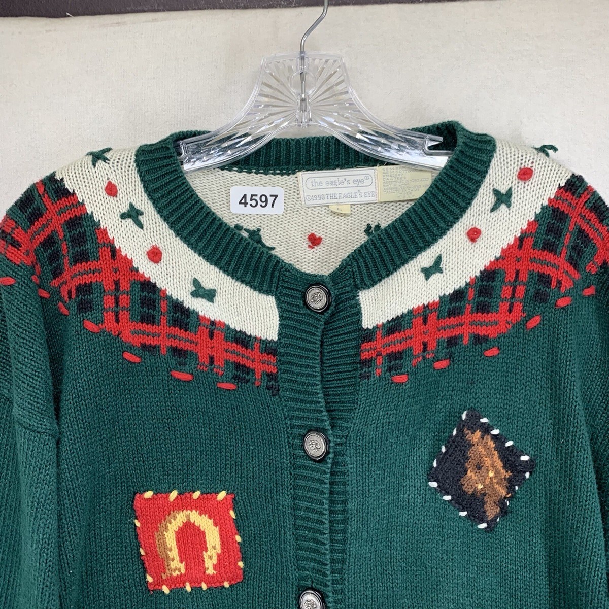 Vintage 90s Ugly Sweater All Over Knit Embroidered Horses