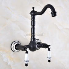 Oil Rubbed Bronze Kitchen Sink Faucet Ceramic Handles Mixer Tap Wall Mounted