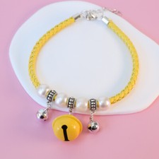 Adjustable Pearl Necklace PU Woven Rope Colorful Bell Pet Cat Dog Collar