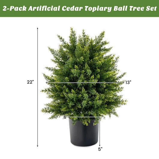 2-Pack Artificial Cedar Topiary Ball Tree with Cement Pot - Color: Green - Image 4 of 4
