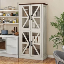 66 inches Kitchen Food Pantry Storage Cabinet Cupboard with Glass Doors & Shelve