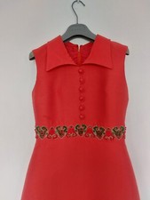 vintage 60s 70s Trevira coral embellished wool blend maxi dress Small