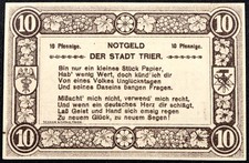 TRIER 1920  I m Just a Little Piece of Paper  Poem 10 Pf German Notgeld