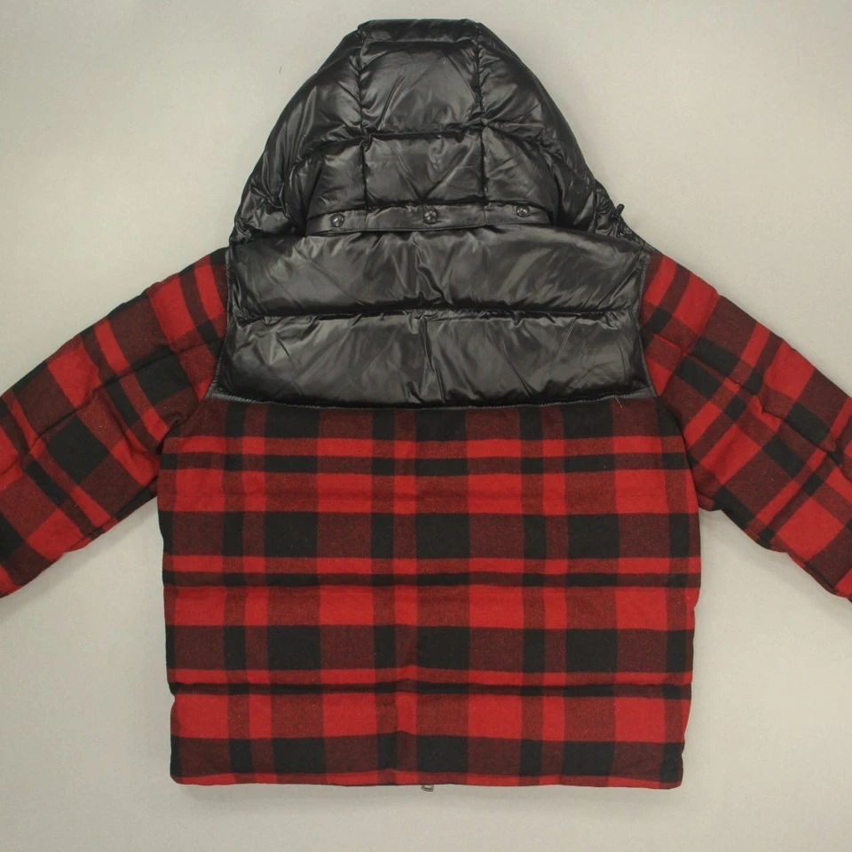 Polo Ralph Lauren 男式羊毛混纺羽绒夹克 XL 码红色黑色格子全新带标签 — 第 2/4 张图片