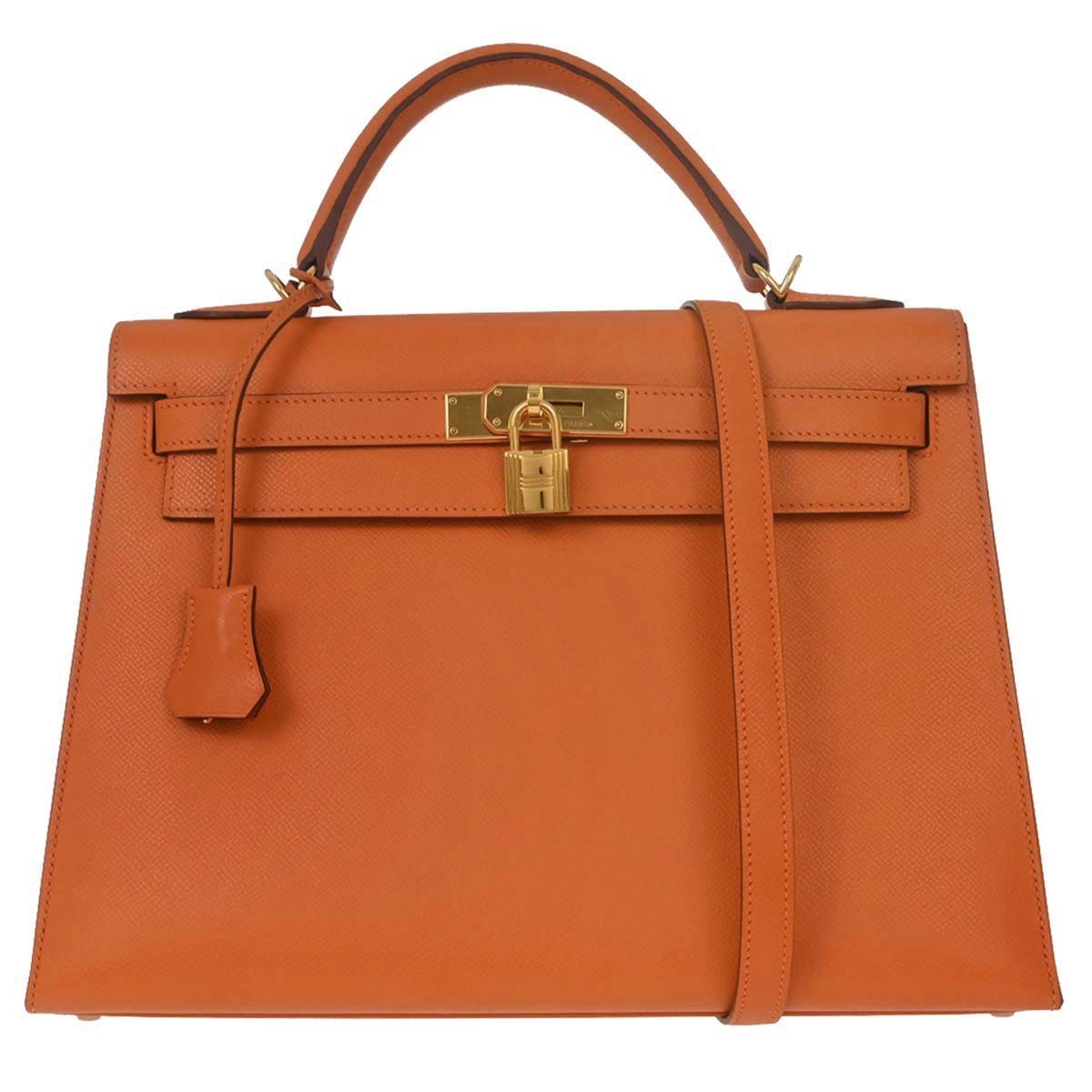 Hermes Kelly Handbag Orange Epsom With Gold Hardware Orange Leather Handbag (Pre-Owned)
