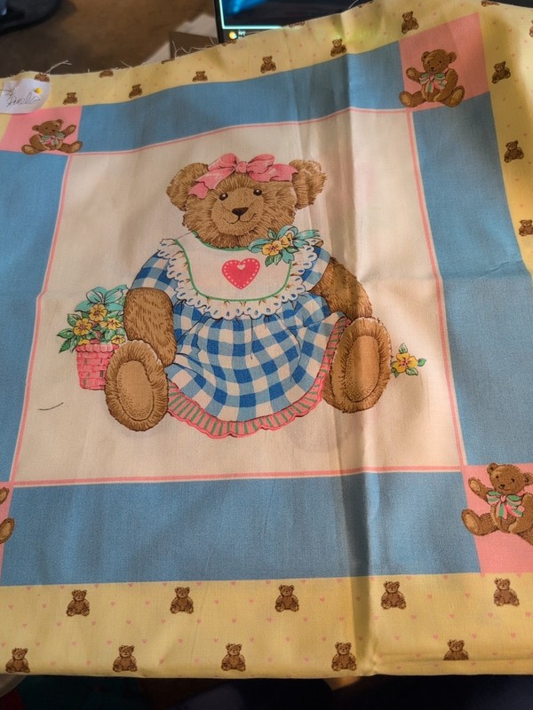  Vintage Cranston Teddy Bear Nursery Child Pillow Panels. Set Of Four 