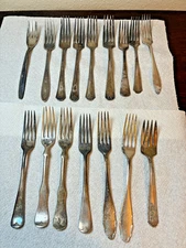 Lot of 16 Unpolished Silverplate Dinner Forks, Various Patterns & Manufacturers