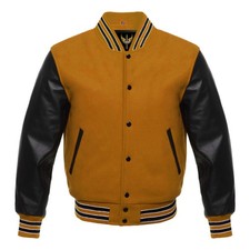 Men's Baseball Varsity Jacket Bomber Letterman College Wool Body Leather Sleeves