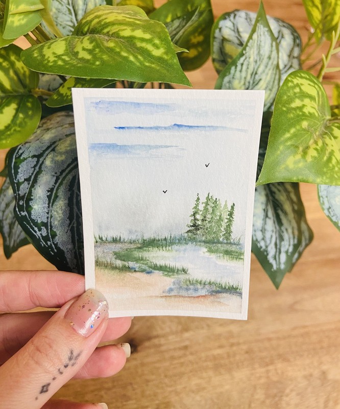 ACEO Original Watercolor Painting Landscape , 2.5x3.5in Miniature Art Card