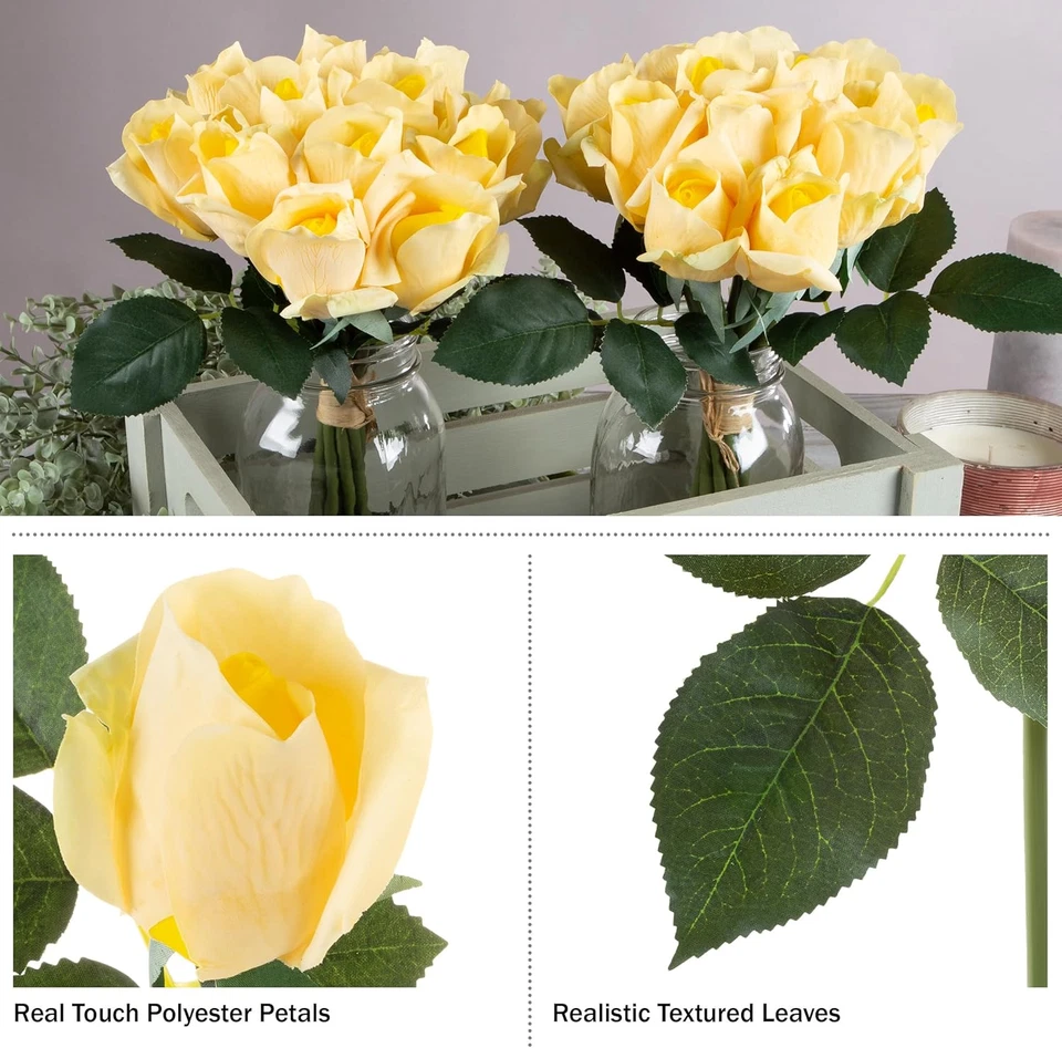 Flores artificiales rosa - 48 piezas tacto real 11,5 pulgadas conjunto de flores falsas con tallos f Foto 2 de 4