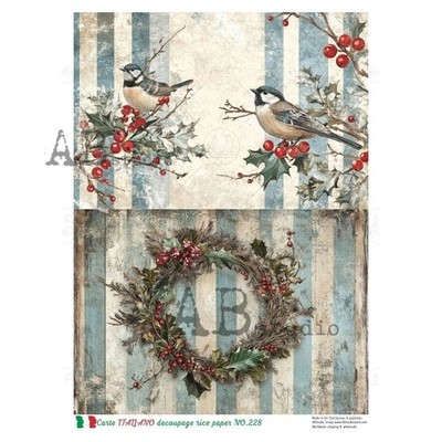 Blue Winter Birds | A4 Rice Paper | Paper for Decoupage | AB Studios