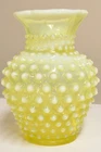 Vintage Fenton Topaz Hobnail Opalescent Vaseline Uranium Glass Vase 5.5"