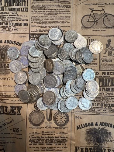 Roosevelt Dimes $10 Face Value 90% Silver 2 Rolls 100 Coin Bulk Lot Collection