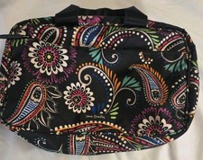 Vera Bradley Travel Cosmetic Bag Black Floral Paisley Nylon Zip Closure Pockets