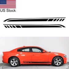 2pcs 81'' Black Sport Racing Stripe Car Side Body Door Skirt Vinyl Decal Sticker