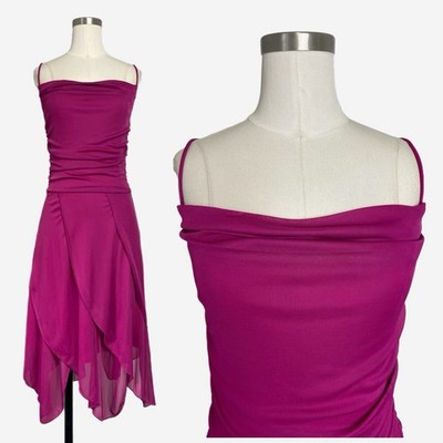 Vintage Y2K 90s Ruby Rox Pink mesh cowl neck tulip hem asymmetric dress  XS/S
